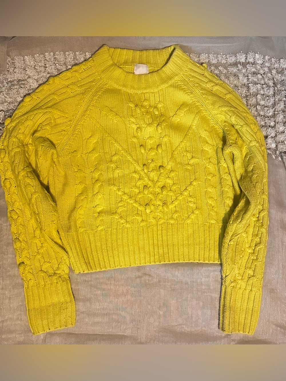 H&M Neon Yellow Cable Knit Wool Blend Sweater Jumper Size L
